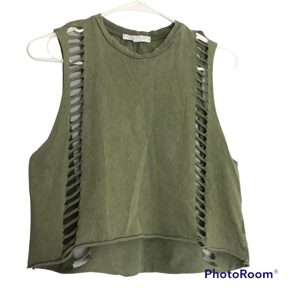 American Eagle Don't Ask Why Army Green Cutout Athletic Muscle Crop Tank Top OS